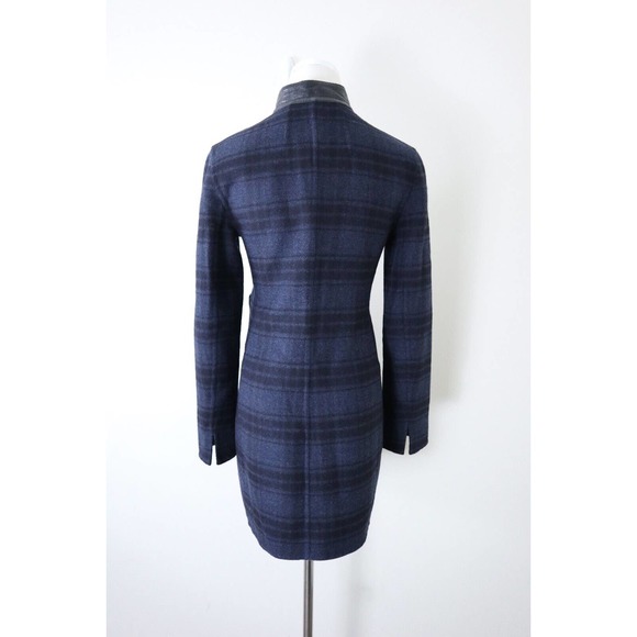 Akris US 4 Double Faced Wool Reversible Longline Jacket Navy Plaid Black - Picture 7 of 16